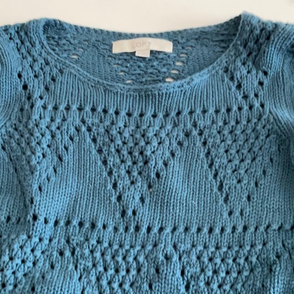 Loft baby blue crochet knit crewneck sweater, size small. - Picture 2 of 4